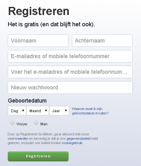 registreren op Facebook